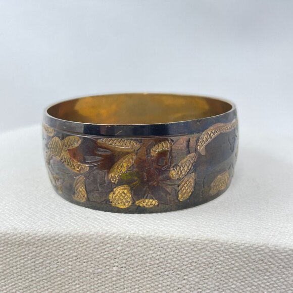 Etched Elephant Brass Bangle Bracelet Novelty Animal Jungle‎ Safari - Picture 5 of 11